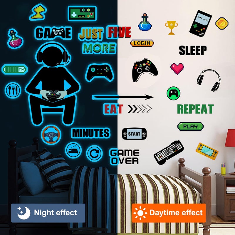 Sinekong Gamer Wall Decals Stickers Glow in The Dark Wall Decals Game Wall Stickers Gaming Controller Decals Game Room Decor Video Game Decal for Boys Kids Girls Bedoom Playroom Decor (Sky Blue) - Image 4